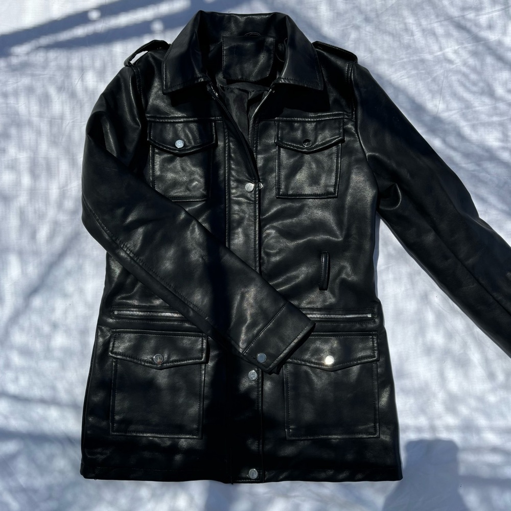Faux Leather Trench Coat